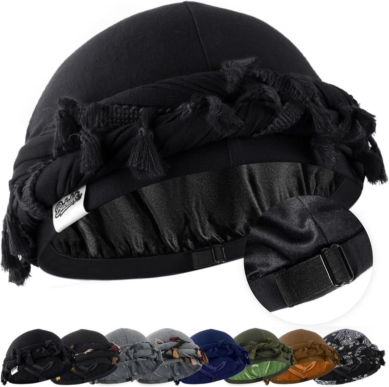 Babalet Store طرحة هالو للرجال والنساء بطانة ساتان ديراج أغطية رأس قبعة جمجمة مسبقة الربط مع خيوط ضفيرة قبعة عتيقة ملتوية - Image 1